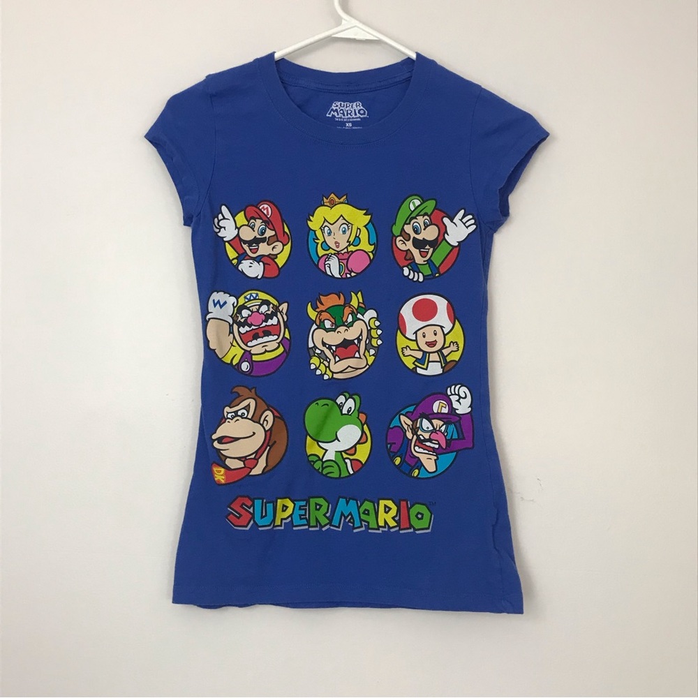 Super Mario XS Women's Blue Video Game Short Cap Sleeve Top Shirt Graphic Tee